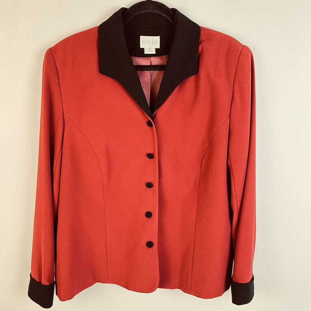 Koret Blazer Women s Size 12 Dark Red Black Jacket Career Work Christmas Boss